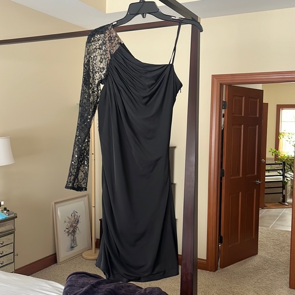 Aidan Mattox black one sleeve cocktail dress size 4 - Picture 1 of 3